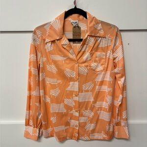 Vintage Orange and White Button-Up Blouse
